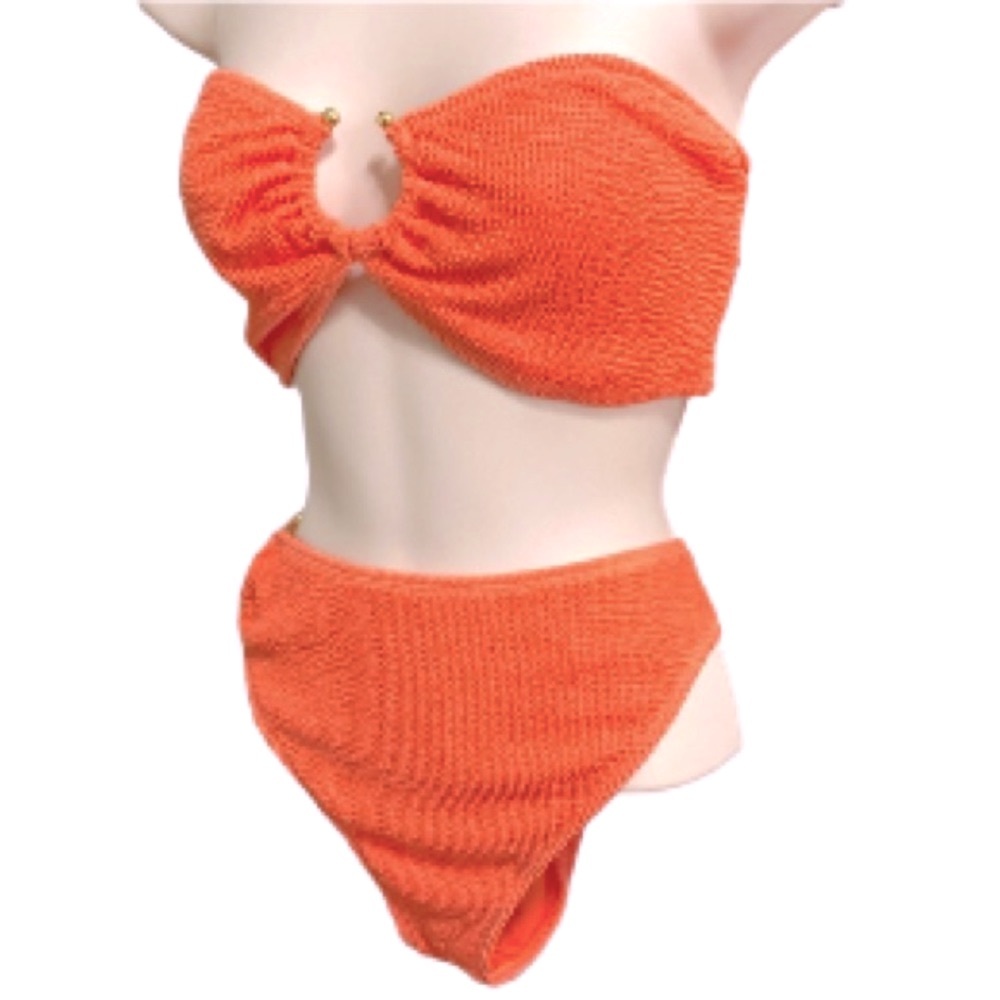 NASTY GAL Crinkle Cut Ring Bandeau Bikini Orange Size 14